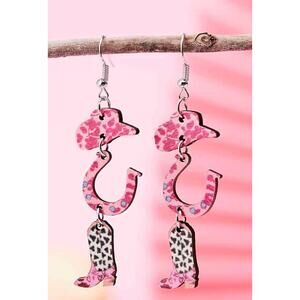 New Dangling Pink Horseshoe, Cowboy Hat & Boots Earrings.